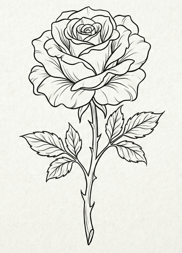 Detailed Rose - Rose drawing template preview